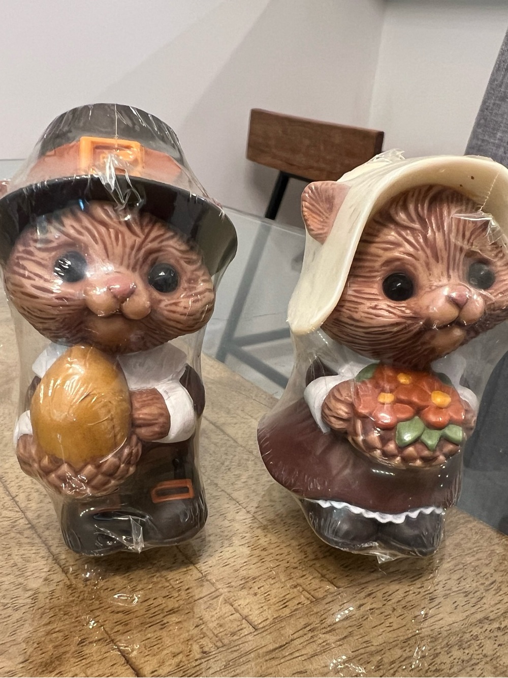 vintage pair of Hallmark Thanksgiving Pilgrim Chipmunk Salt and Pepper Shakers